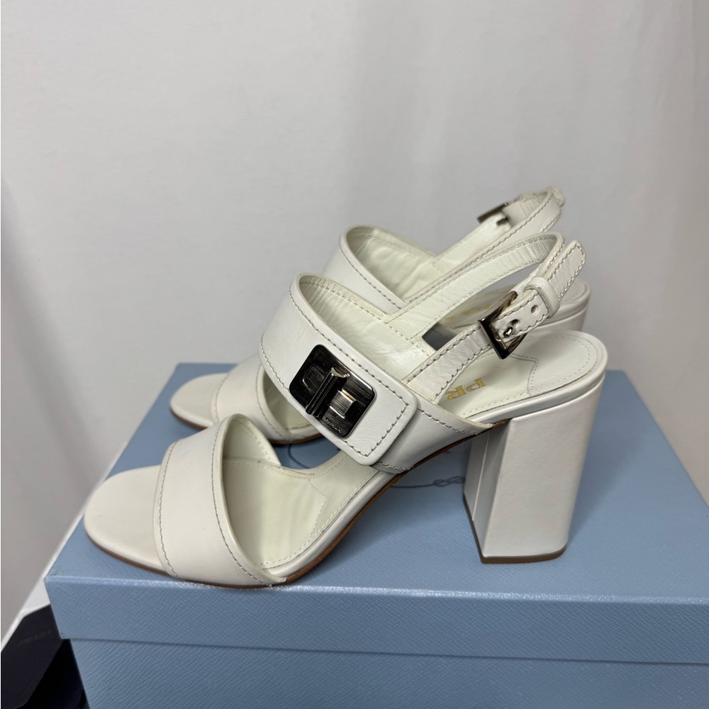Prada cream/White Women's block-Heeled Sandals